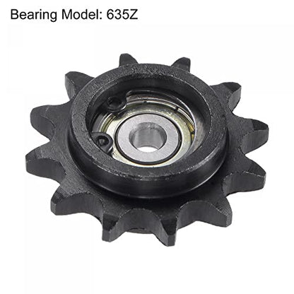 uxcell Chain Idler Sprocket, 5mm Bore 3/8" Pitch 12 Tooth Tensioner, Black Oxide Finish C45 Carbon Steel with Insert Single Bearing for ISO 06B Chains - size: 5mm