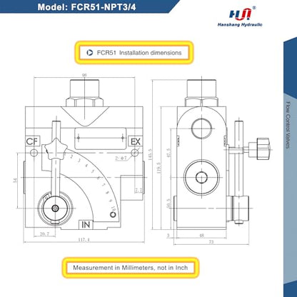Hydraulic Adjustable Flow Directional Control Valve (3/4" NPT Port, 30 GPM, FC51 with Relief) - size: 3/4" NPT Port, 30 GPM, style: FCR51 with Relief