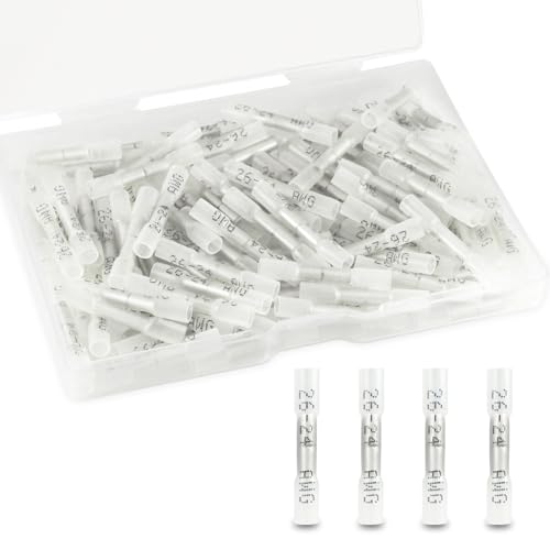 120PCS Heat Shrink Butt Connectors, 26-24 AWG White Wire Terminals - size: 26-24AWG(120pcs)