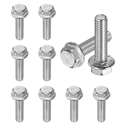 M METERXITY 10 Pack Flanged Hex Head Bolts, M8 x 30mm 304 Stainless Steel External Hex Drive Screws, Metric Fully Threaded Screw for Furniture Car DIY Project [Silver Tone] - size: M8 x 30mm
