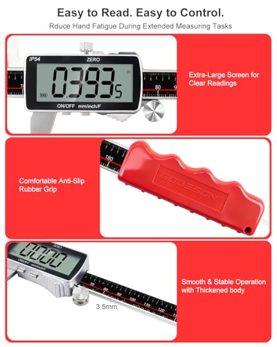 8" Digital Caliper, 0.001" Precision Rechargeable Vernier Caliper - USB-C, IP54 Protection，Full Stainless Steel, Inch/MM/Fraction, Large LCD Measuring Tool for Machining, DIY & 3D Printing - size: 8"-USB‑C