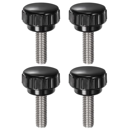 4pcs Knurled Clamping Knobs M8 x 25mm Metric 304 Stainless Steel Male Thread Thumb Screw on Type 25mm Plastic Round Head Threaded Hand Bolt Stud Knobs Black