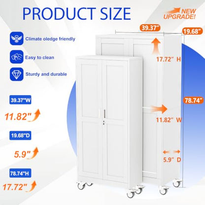 GAIOUS 79” Tall Metal Garage Storage Cabinet with Lock, Steel Tool Cabinet - color: White, size: 19.68"D x 39.37"W x 78.74"H