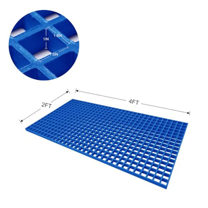 Agfabric 24x48x1in Fiberglass Grating Cover, Heavy Duty FRP Cover for Car Wash, Trench Drain, Driveway Patio Drain Channel, Wearproof, Rustless, Prevent Debris Blocking Channels, Blue, 1pc - color: Blue, size: 2ftx4ft x 1in