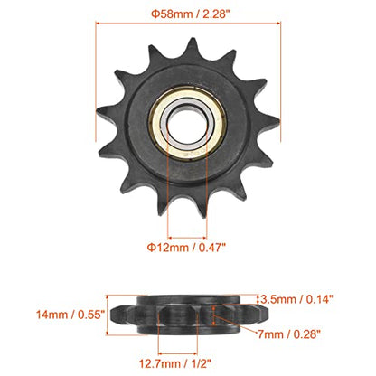 uxcell #40 Chain Idler Sprocket, 12mm Bore 1/2" Pitch 13 Tooth Tensioner, Black Oxide Finished C45 Carbon Steel with Insert Single Bearing for ISO 08A Chains - size: 58mm