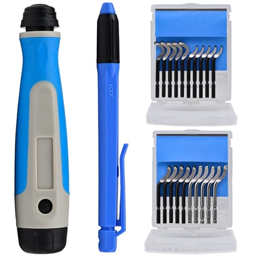 Deburring Tool with 2 Handles and 20 Pcs High Speed Steel Blades, Burr Remover Hand Tool for Resin, Plastics, Copper Pipes, PVC, and 3D Printing Works, Edge Burr Removing Tool