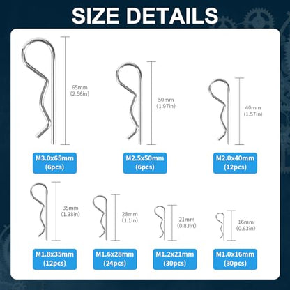 120pcs Premium Cotter Pin Assortment Kit, Heavy Duty R-Shaped Cotter Pins, 7 Sizes Zinc Plated Carbon Steel Hardware Pins for Automotive, Machinery, Lawn Mowers, and DIY Projects - size: R pin(hitch pin)
