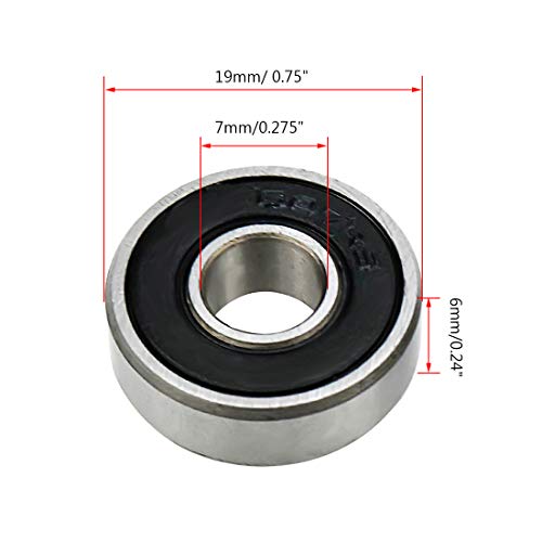 607RS Ball Bearing Double Sealed High Carbon Steel Ball Bearings 7mm x 19mm x 6mm- Pack of 20 - size: 7 x 19 x 6mm