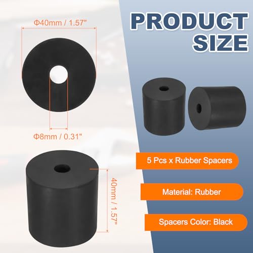uxcell 5Pcs Rubber Spacers, 70mm OD, 12mm ID, 20mm Thick Black Round Anti Vibration Rubber Pads Isolation Bushings Washer for Home Cars Boat(2.76" OD x 0.47" ID x 0.79" Thick) - size: 40mm OD x 8mm ID x 40mm Thick