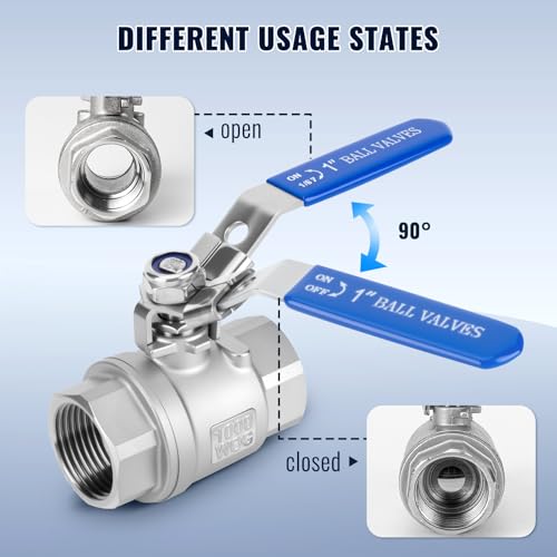 2 Pack 1 inch Ball Valves NPT Female 304 Stainless Steel Full Port Locking Ball Valve Handle, Heavy Duty Shut Off Valve for Home and Industrial (1 Inch) - size: 1 Inch