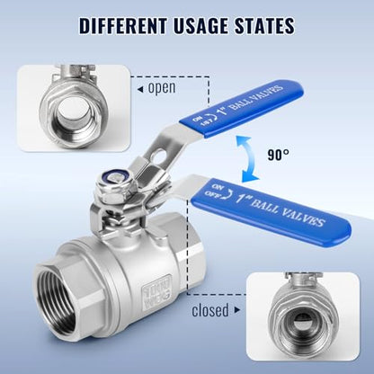 2 Pack 1 inch Ball Valves NPT Female 304 Stainless Steel Full Port Locking Ball Valve Handle, Heavy Duty Shut Off Valve for Home and Industrial (1 Inch) - size: 1 Inch