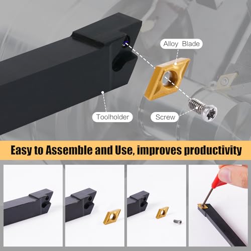 Indexable Lathe Turning Tool 21Pcs Kit 3/8" (10mm) Shank for Metal - size: 7pcs 3/8'' 10mm Shanks+14pcs Inserts