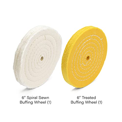 ENKAY - 6" Spiral Sewn and Treated Buffing Wheels (2 Pack) for Polishing Metal and More, for Use with Polishing Compounds, Buffing Machines & Bench Grinders