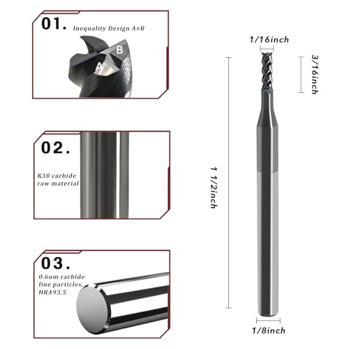 Carbide End Mill-1/16 Inch 4 Flute Milling Bits for Metal - size: 1/16in (5pcs)