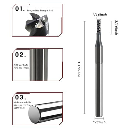Carbide End Mill-1/16 Inch 4 Flute Milling Bits for Metal - size: 1/16in (5pcs)