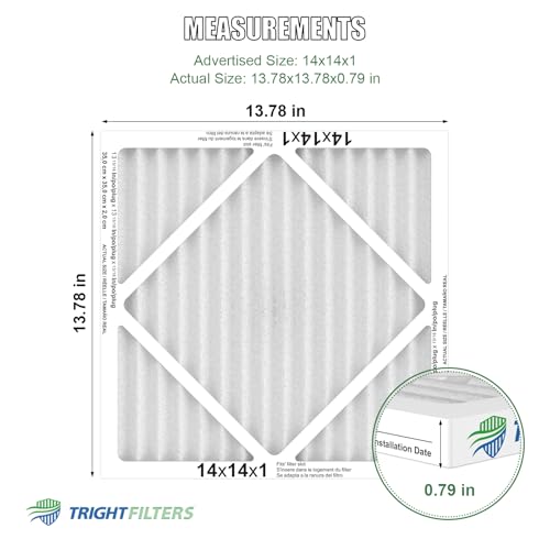 TRIGHTFILTERS 14x14x1 Air Filter 4 Pack, MERV 8 Pleated HVAC Furnace Filter - size: 14x14x1