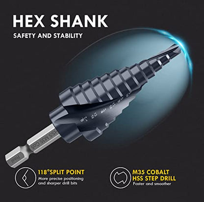 3/16"-7/8" Double Sprial Flute M35 Cobalt Step Drill Bit - size: 3/16"-7/8"(2 Flute)