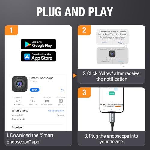Teslong 2.0MP USB-C Auto Focus Borescope for Plumbing & Wall Inspections