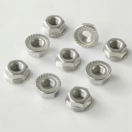 M6x1mm Metric Serrated Hex Flange Nuts, 304 Stainless Steel (A2-70), DIN 6923, Bright Finish, 50PCS - color: Silver, size: Silver M6 x 1mm