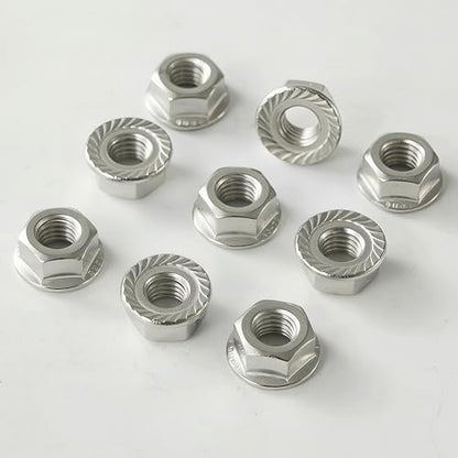 M6x1mm Metric Serrated Hex Flange Nuts, 304 Stainless Steel (A2-70), DIN 6923, Bright Finish, 50PCS - color: Silver, size: Silver M6 x 1mm