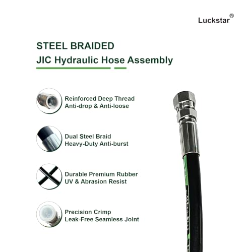 Luckstar 26711-04-04 84" Long 1/4" Hydraulic Hose Swivel Assembly, 2-Layer Steel Braided, EN853 SAE 100R2AT, Female JIC 37° x Female JIC 37°, 10150 PSI Working Pressure - size: 84" JIC Hose Assembly