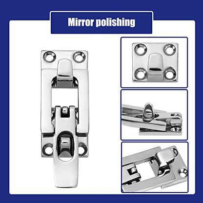 Marine Anti-Rattle Square Latches for Boat Door Hatch, Hold Down Clamp Latches, Lockable, Sturdy Construction, 316 Stainless Steel, with Screws