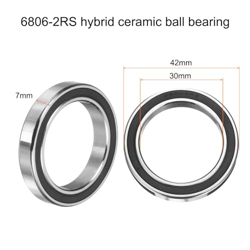 uxcell 6806-2RS Hybrid Ceramic Deep Groove Ball Bearings 30x42x7mm Si3N4 Silicon Nitride Balls Steel Rings Double Sealed Bearing for Motors, CNC Spindles (ABEC5) - size: 6806-2RS