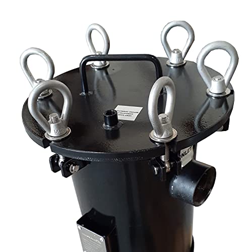 PRM #2 Carbon Steel Bag Filter Housing - 8"x30" - 2" NPT Inlet/Outlet - Dual Side & Bottom Outlets - 150 PSI Max - FKM O-Ring, 100 GPM Flow, Epoxy Coated, Stainless Steel Basket, Safety Vent