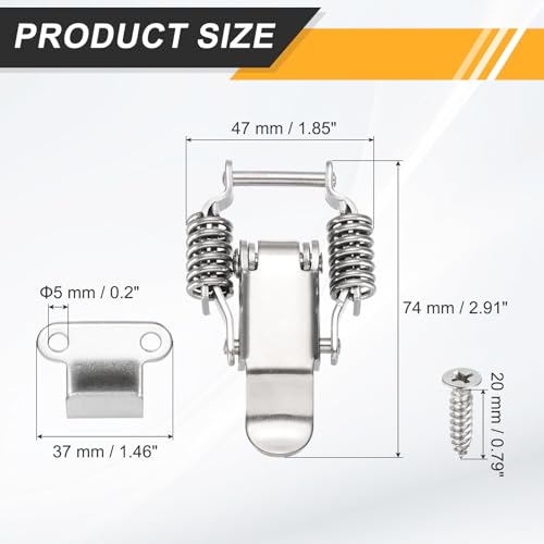 PATIKIL 2 Pcs Stainless Steel Spring Loaded Toggle Latch (L,Silver)