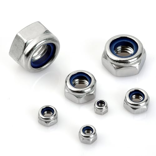 Locknuts Assortment Kit - M3 M4 M5 M6 M8 M10 M12 Metric Nylon Insert Lock Nuts Set,140PCS Lock Nuts,304 Stainless Steel - size: Assorted Metric(140PCS), style: Metric