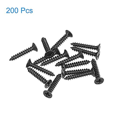 uxcell M3.5 x 20mm Wood Screws Phillips Flat Head Carbon Steel Self Tapping Screws Black 200pcs - size: M3.5 x 20mm