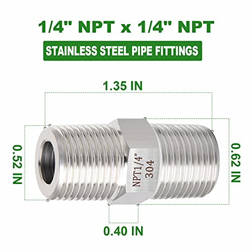 TAISHER 2PCS 304 Stainless Steel Hex Nipple, Pipe Fitting 1/4-Inch Male Pipe x 1/4-Inch Male Pipe - size: 1/4" NPT x 1/4" NPT