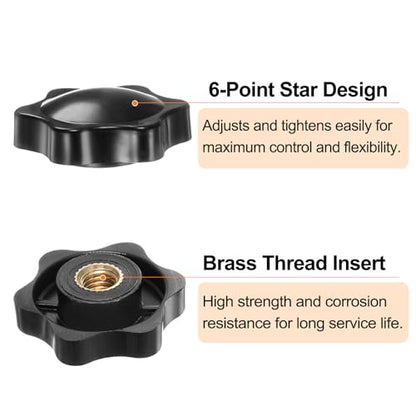 HARFINGTON 6pcs Star Knobs M8 Female Thread 32mm 6-Point Plastic Head Brass Insert Non-Through Hole Screw-in Threaded Hand Knob Clamping Handle, Black - color: Black, size: M8 x 32mm