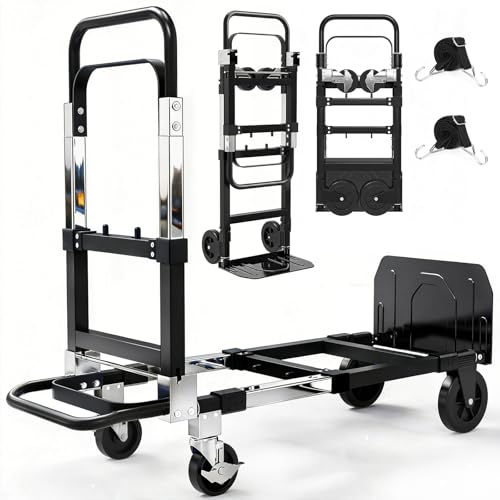 3-in-1 Folding Heavy Duty Hand Truck Dolly Cart Trolley with Wheels (Black) - color: Black