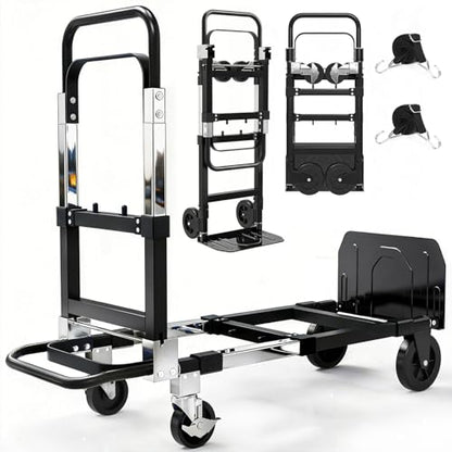 3-in-1 Folding Heavy Duty Hand Truck Dolly Cart Trolley with Wheels (Black) - color: Black