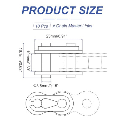 uxcell 10 Pcs #420 Chain Master Connect Links 16.6mm Pitch, Carbon Steel Roller Chain Connector Links, Master Link Replacement for Bike Bicycle Go Kart - size: #420