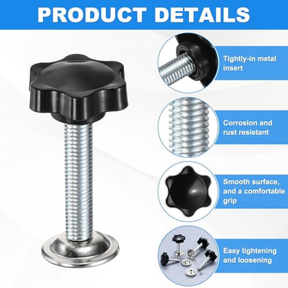 M METERXITY 2-Pack Star Handle Hand Screws, M10x50mm Carbon Steel Thread Star Clamping Knobs with Screws, Pressure Plate and Rubber Pad for Woodworking/Mechanical Equipment [Black] - size: M10 x 50mm