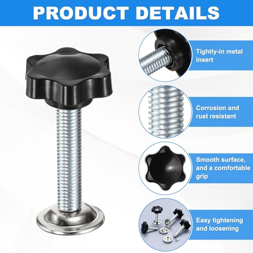 M METERXITY 2-Pack Star Handle Hand Screws, M10x50mm Carbon Steel Thread Star Clamping Knobs with Screws, Pressure Plate and Rubber Pad for Woodworking/Mechanical Equipment [Black] - size: M10 x 50mm