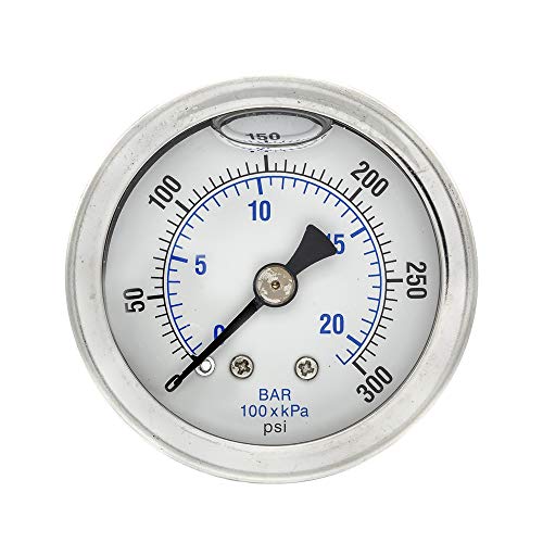 PIC Gauges 202L-158H Center Back Mount Glycerine Filled Pressure Gauge w/ SS Case/Bezel, Brass Internals, PC Lens, 1.5" Dial, 0/300 psi Range, 1/8" Male NPT - style: 0 - 300 PSI
