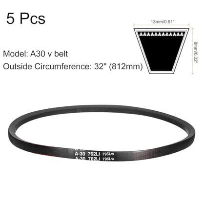 uxcell 5Pcs A30 Classic Wrapped Rubber V-Belt, 32" Lo x 0.51" W x 0.32" H - size: A30