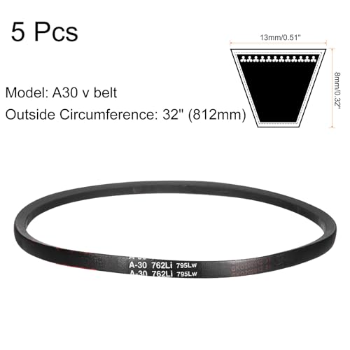 uxcell 5Pcs A30 Classic Wrapped Rubber V-Belt, 32" Lo x 0.51" W x 0.32" H - size: A30
