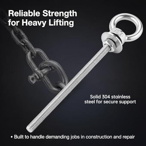 2X M6 Stainless Steel Eye Bolts with Nuts, 1/4" x 4" Lifting Ring Eye Bolt - size: M6x100mm (1/4"x4")