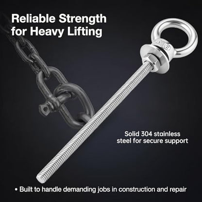 2X M6 Stainless Steel Eye Bolts with Nuts, 1/4" x 4" Lifting Ring Eye Bolt - size: M6x100mm (1/4"x4")