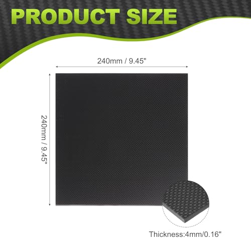 MECCANIXITY 3K Carbon Fiber Plate Panel Sheets, 240 x 240 x 4mm Carbon Fiber Board Plate Glossy Laminate Plain Weave Panel Sheets Flexible for RC Aircraft, Model Car, Auto Parts - size: 240 x 240 x 4mm/9.45 x 9.45 x 0.16 inches
