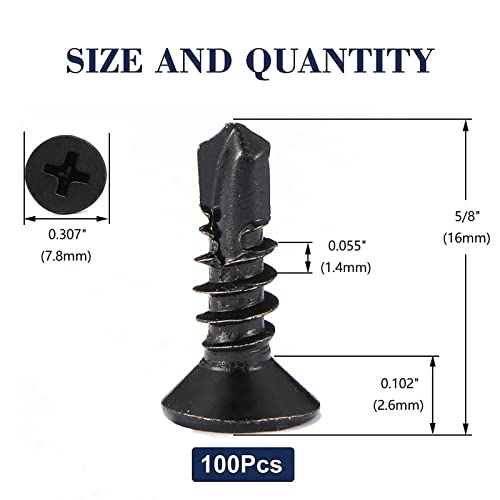 #8 x 5/8" Sheet Metal Screws 100Pcs 410 Stainless Steel Flat Head Fast Self Tapping Screws Black Oxide by SG TZH - size: #8 x 5/8"