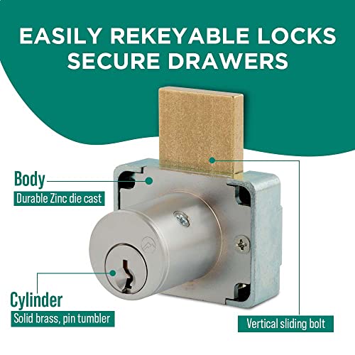 Olympus Lock 200DW Deadbolt | 1-3/8" Chrome Key Lock US26D | NATL KA915 Easily Rekeyable Drawer Lock, Keyed Alike | Grade 1 Vertical Deadbolt | Door Lock for Drawers - size: 1-3/8 barrel length, style: Key #915