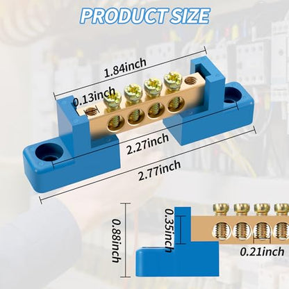 Neutral Bar, 4 Pack 4-Position Brass Terminal Block - size: 4 Position, style: Neutral Bus Bar