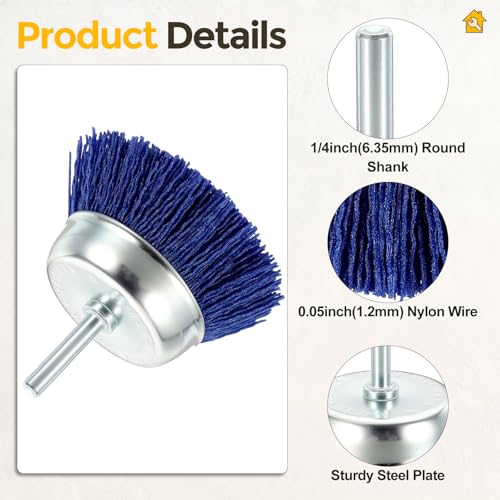 3pcs 3in Wire Brush for Drill Kit, 1/4in Shank, Nylon, 80-240 Grit