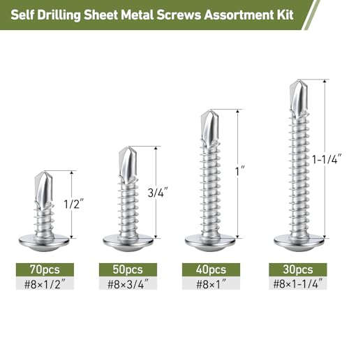 Self Tapping Screws Assortment Kit 192PCS, Modified Truss Head - size: S #8 192PCS