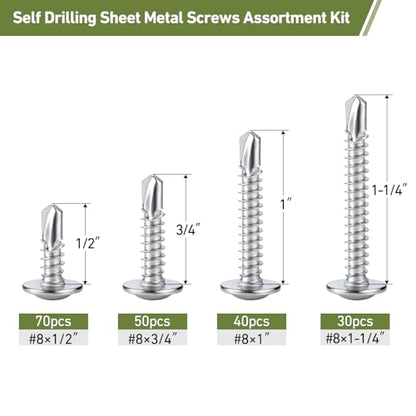 Self Tapping Screws Assortment Kit 192PCS, Modified Truss Head - size: S #8 192PCS